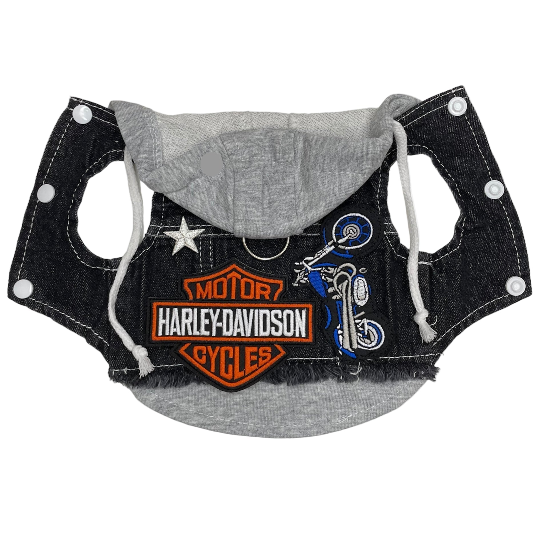 Heads or Tails Pup Black Biker Denim Dog Hoodie Vest