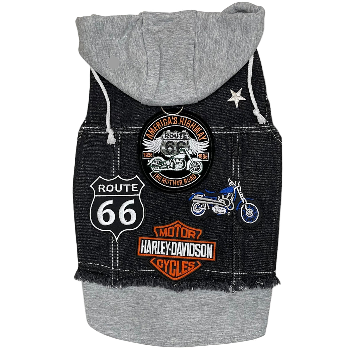 Heads or Tails Pup Black Biker Denim Dog Hoodie Vest