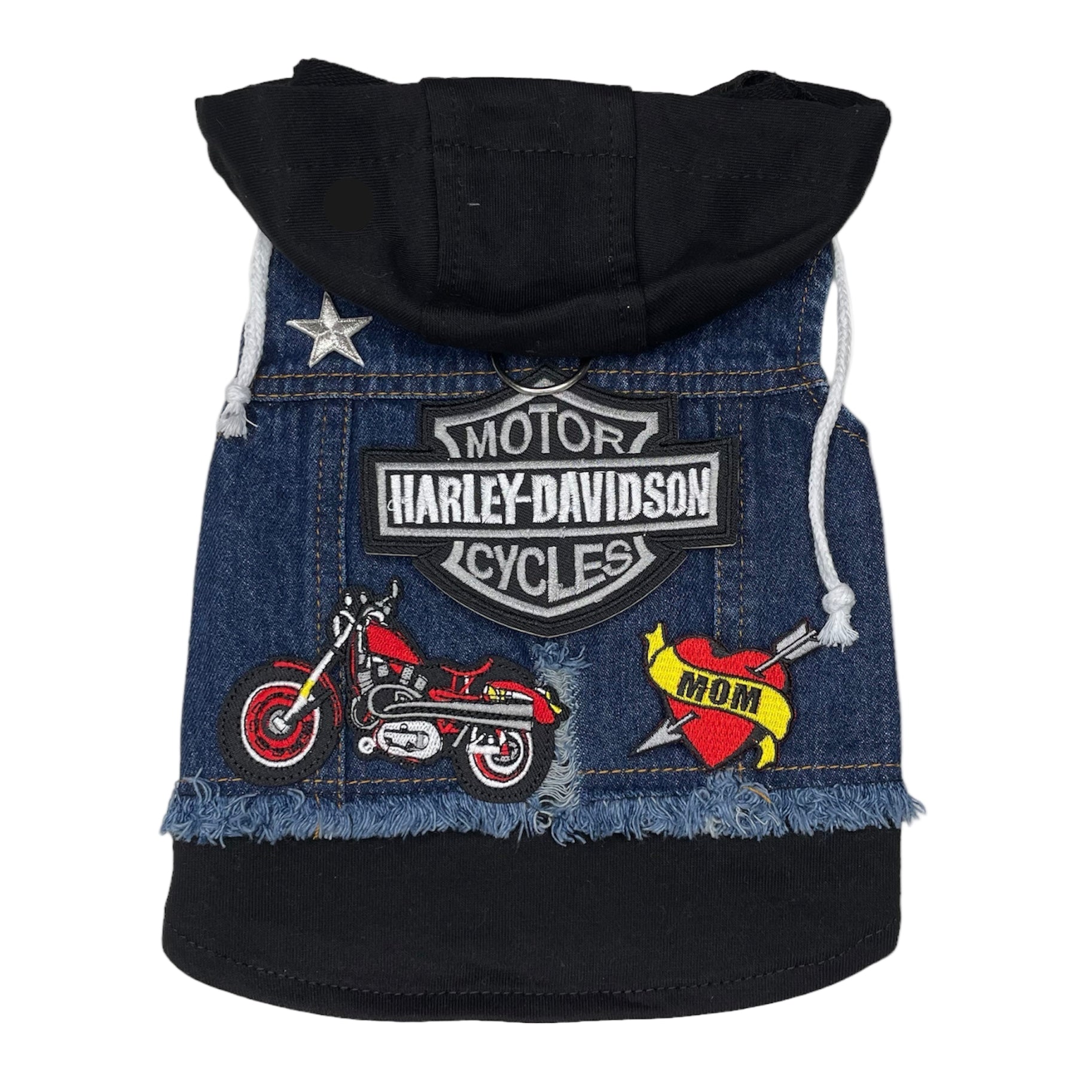 Heads or Tails Pup Blue Biker Denim Dog Hoodie Vest