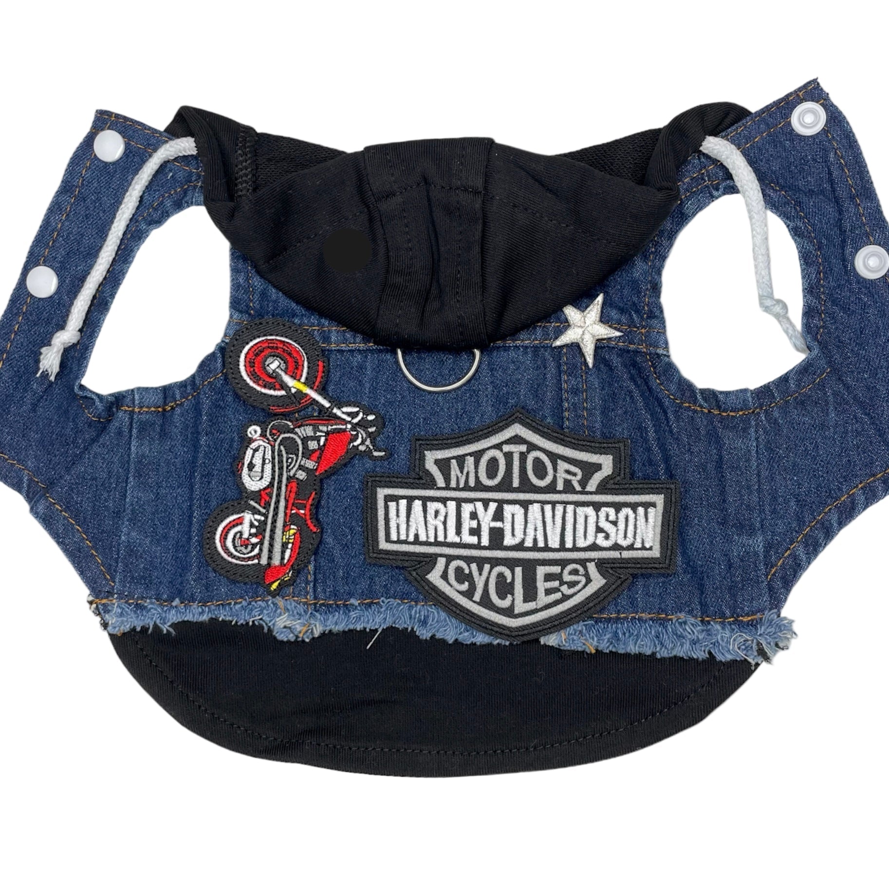 Heads or Tails Pup Blue Biker Denim Dog Hoodie Vest