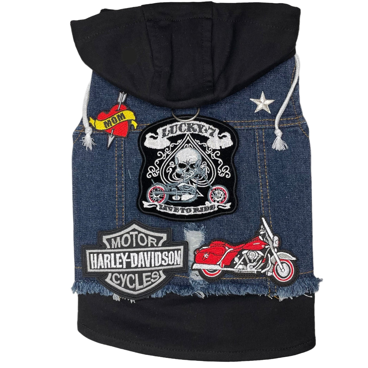Heads or Tails Pup Blue Biker Denim Dog Hoodie Vest
