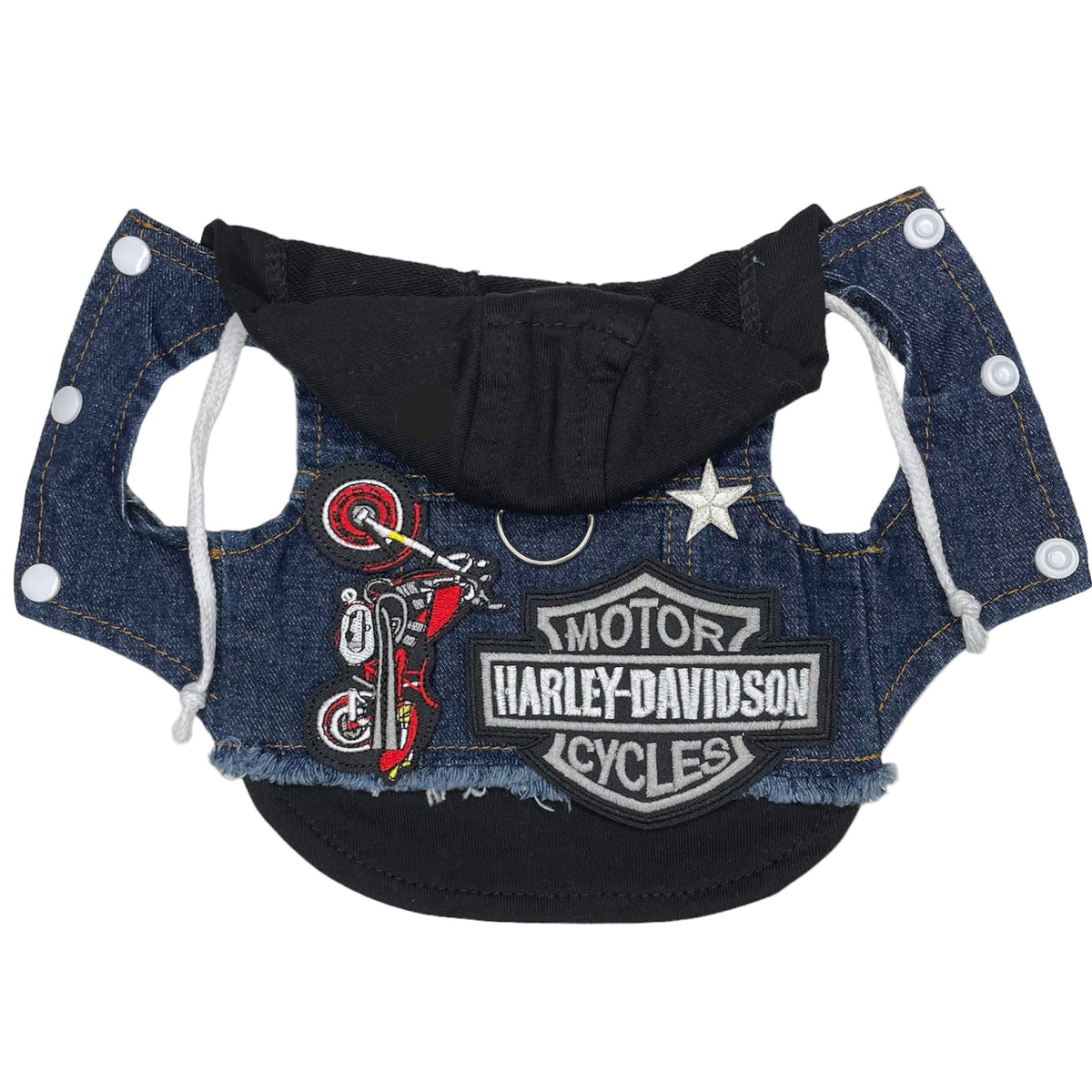 Heads or Tails Pup Blue Biker Denim Dog Hoodie Vest