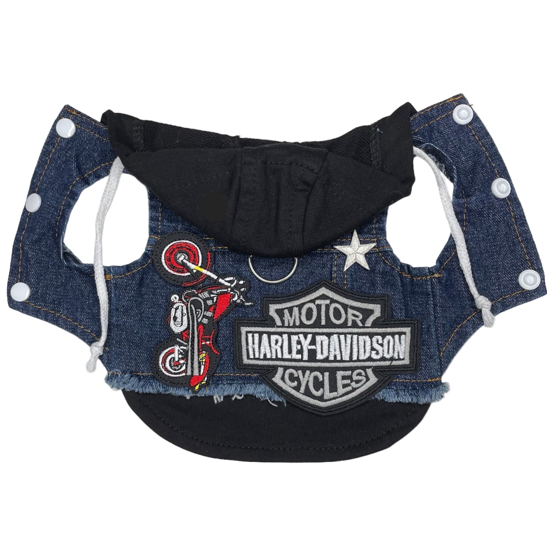 Heads or Tails Pup Blue Biker Denim Dog Hoodie Vest