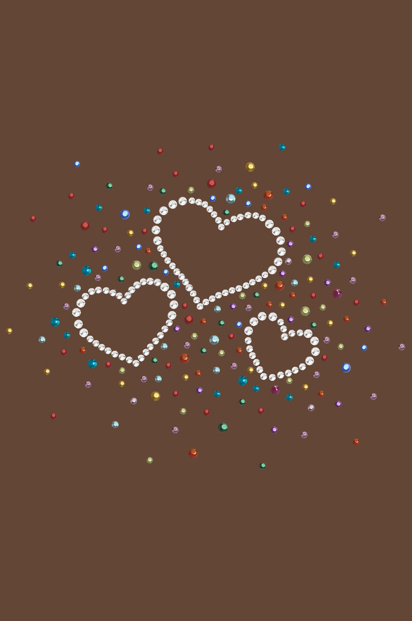 Three Hearts with Multicolored Studs - Womens T-shirt