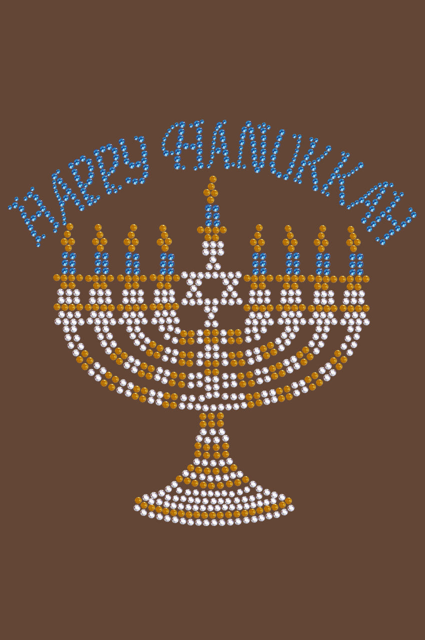 Menorah - Large (Blue, Silver, & Gold) - Womens T-shirt