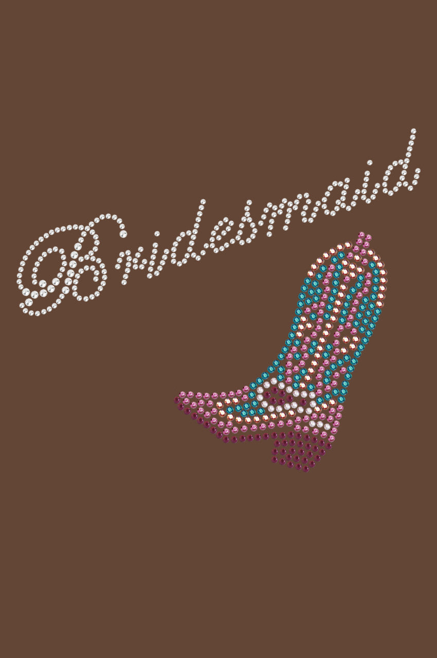 Bridesmaid with Pink/Turquoise Cowboy Boot- Womens T-shirt