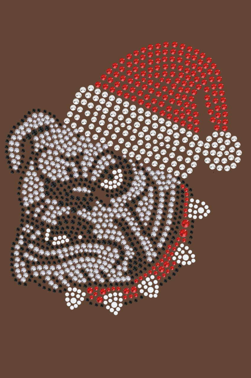 Bulldog Face (White) with Santa Hat - Womens T-shirt