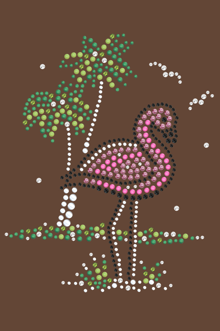 Pink Flamingo with Palm Trees - Womens T-shirt