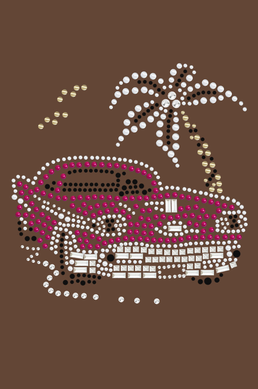 Car with Palm Tree (Pink) - Womens T-shirt