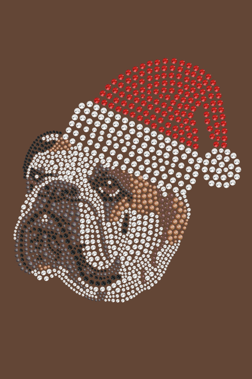Bulldog Face (Brown) with Santa Hat - Womens T-shirt