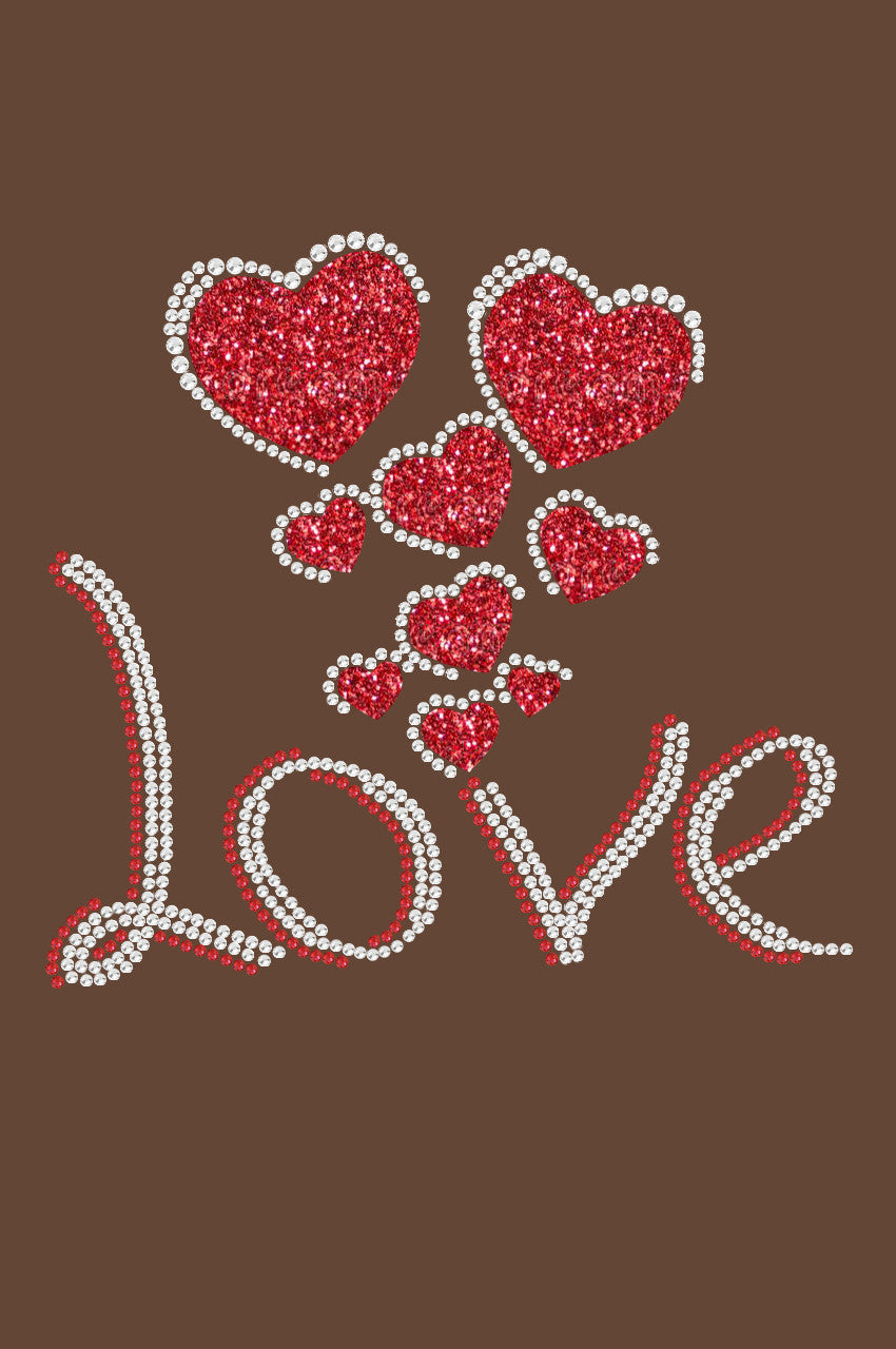 Love with Red Glitter Hearts - Womens Tee