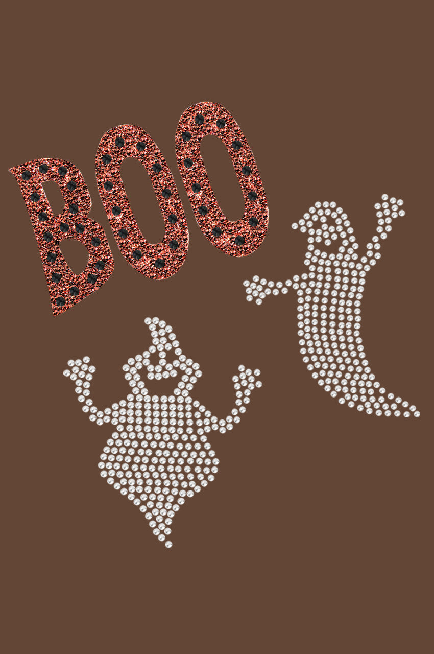 Orange Glitter Boo with Rhinestone Ghost - Womens T-shirt