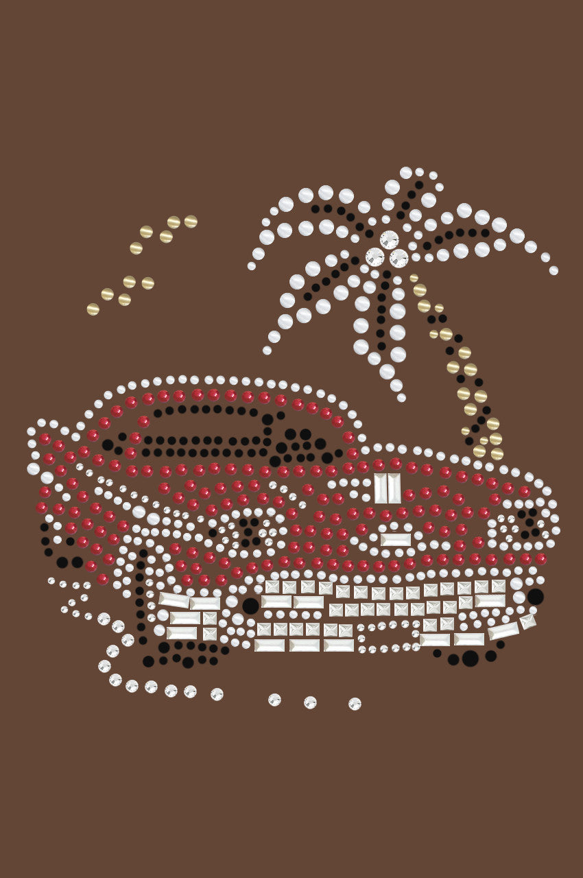 Car with Palm Tree (Red) - Womens T-shirt
