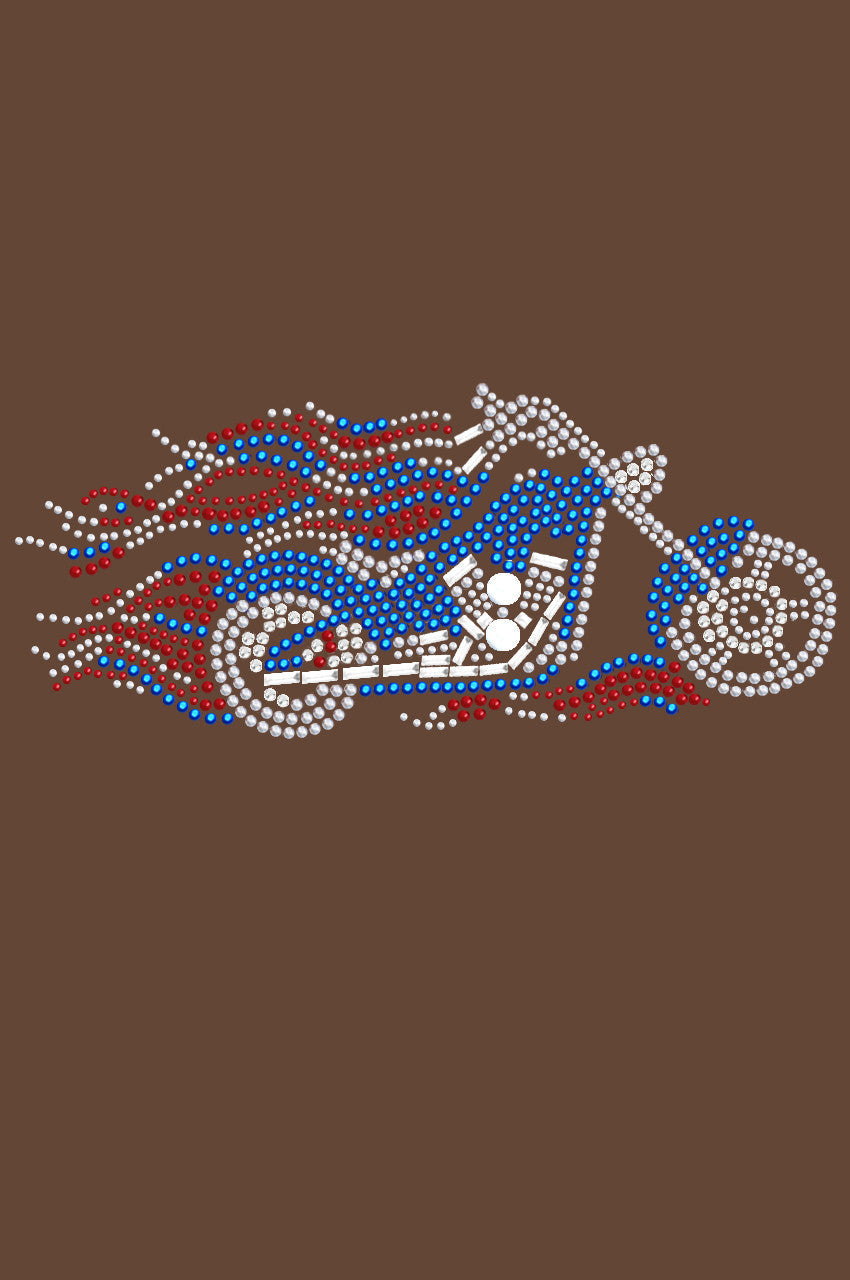 Motorcycle - Large Red, White, & Blue with Flames - Womens T-shirt