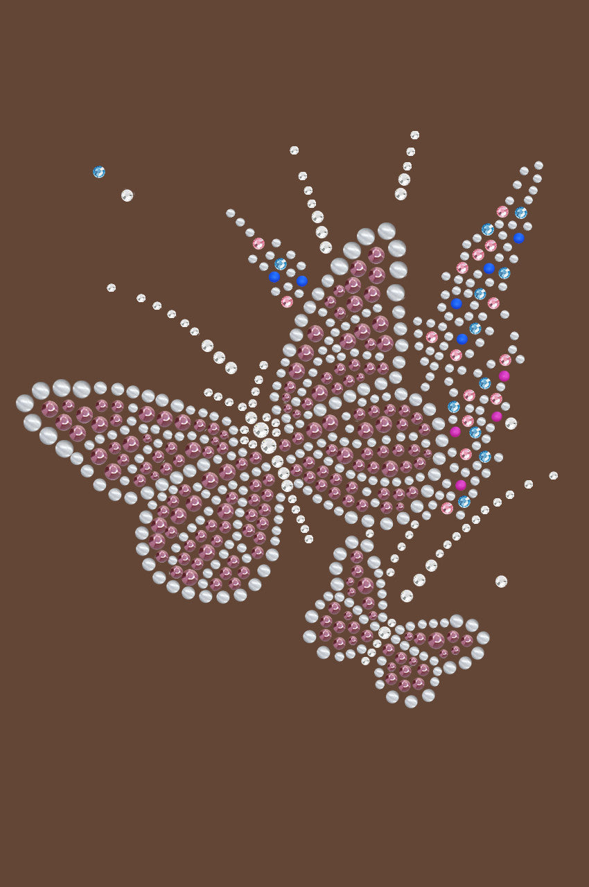 Pink Butterfly with Flowers - Womens T-shirt
