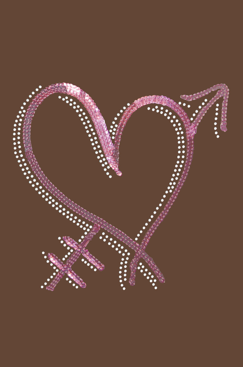 Pink Sequin Heart with Arrow - Womens T-shirt