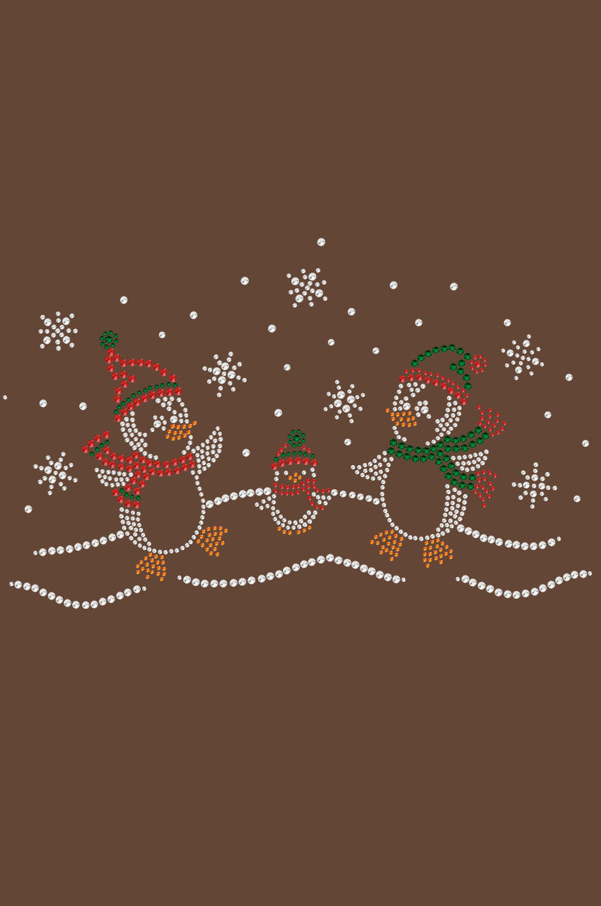 Penguin Family with Snowflakes - Womens T-shirt