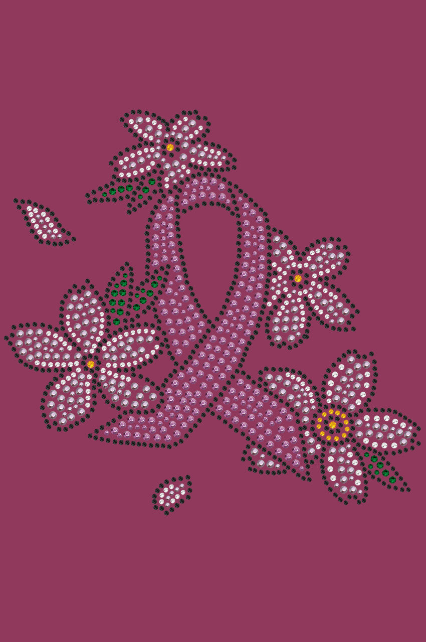 Pink Ribbon with Flowers - Bandanna