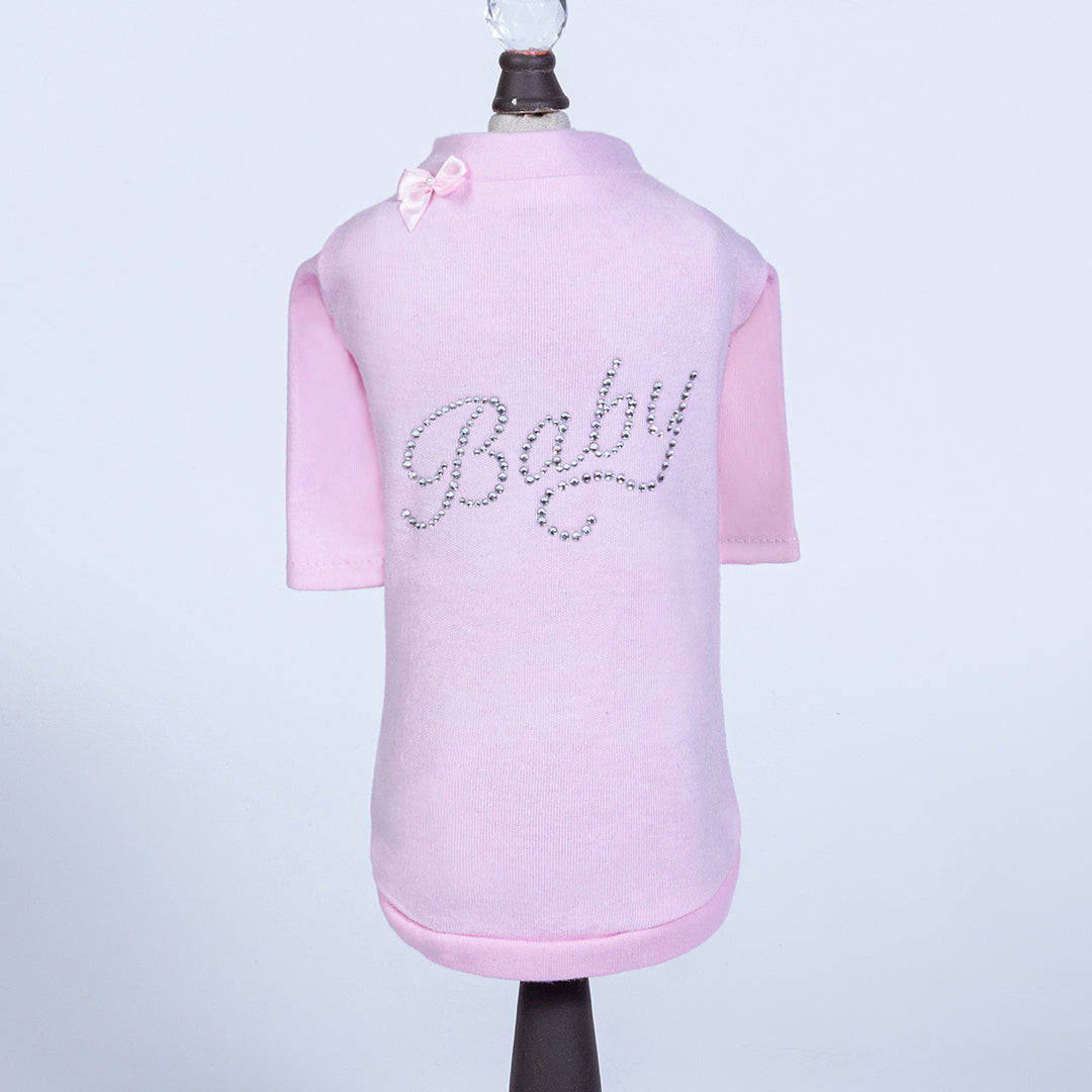 Hello Doggie Baby Faux Fur Cotton Pink Dog Shirt
