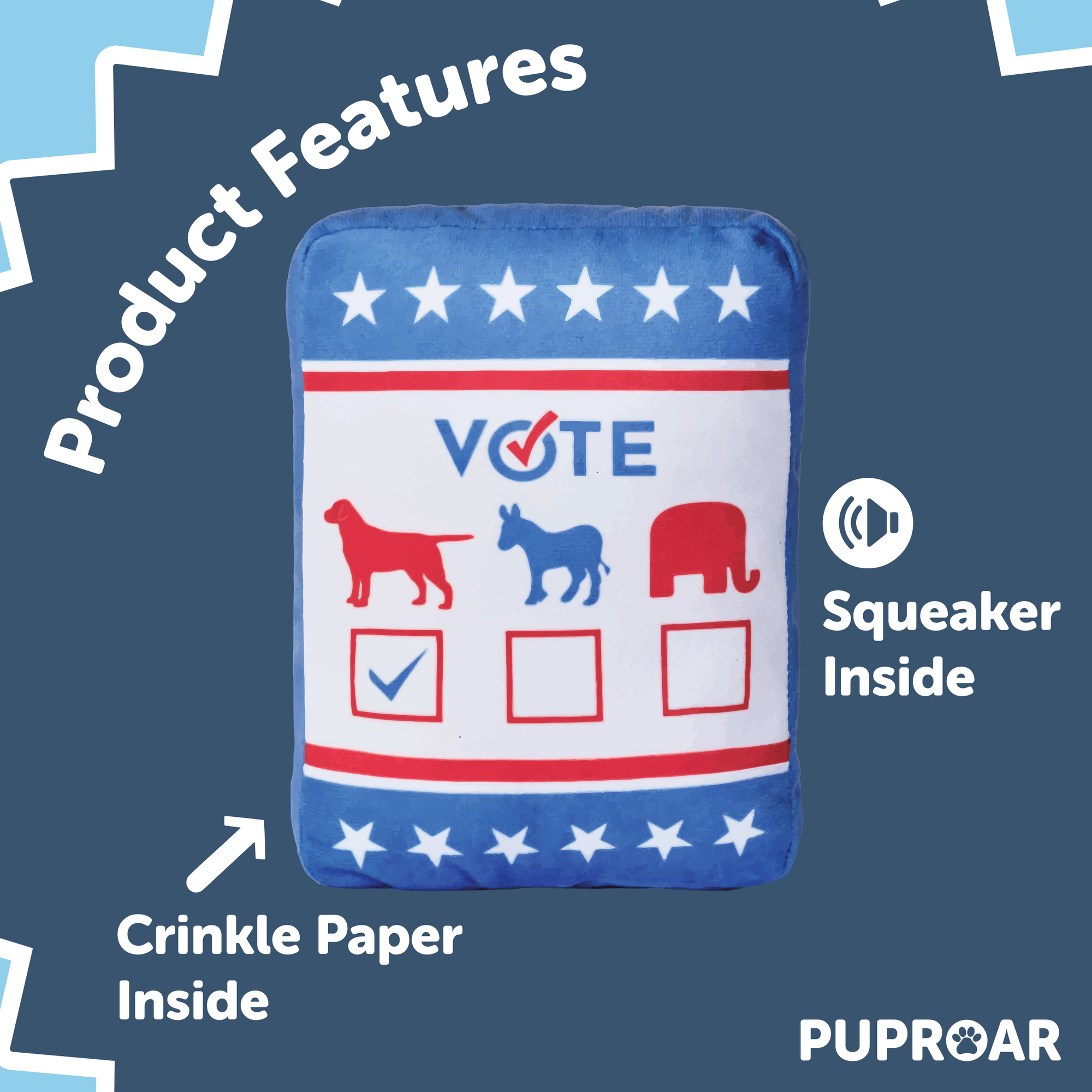 Pawsidential Ballot Squeaker Pawlitical Dog Toy with Crinkle Paper