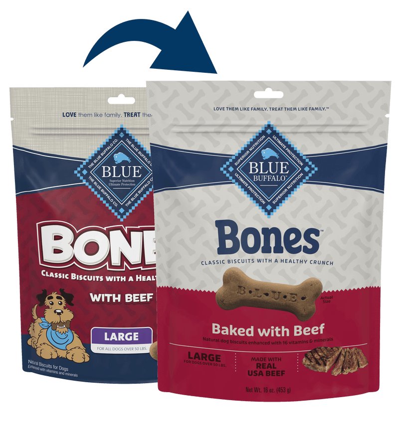 Blue Buffalo Blue Bones Crunchy Dog Biscuits Large Bones with Real Beef (16oz)