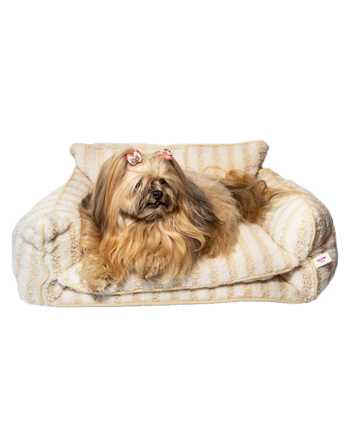 Glow Pups: Beige and Cream Striped Sofa Dog Bed