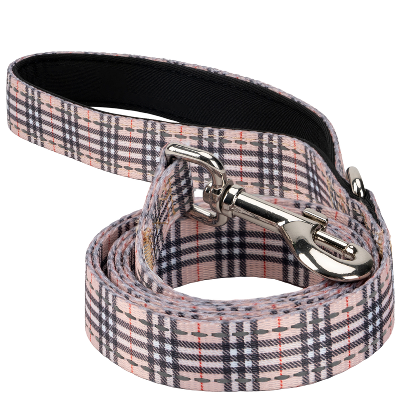 EcoBark Tan Plaid Dog Leash- Padded Comfort Grip Leash - 4ft, 5ft, and 6ft Leash for Small and Medium Dogs