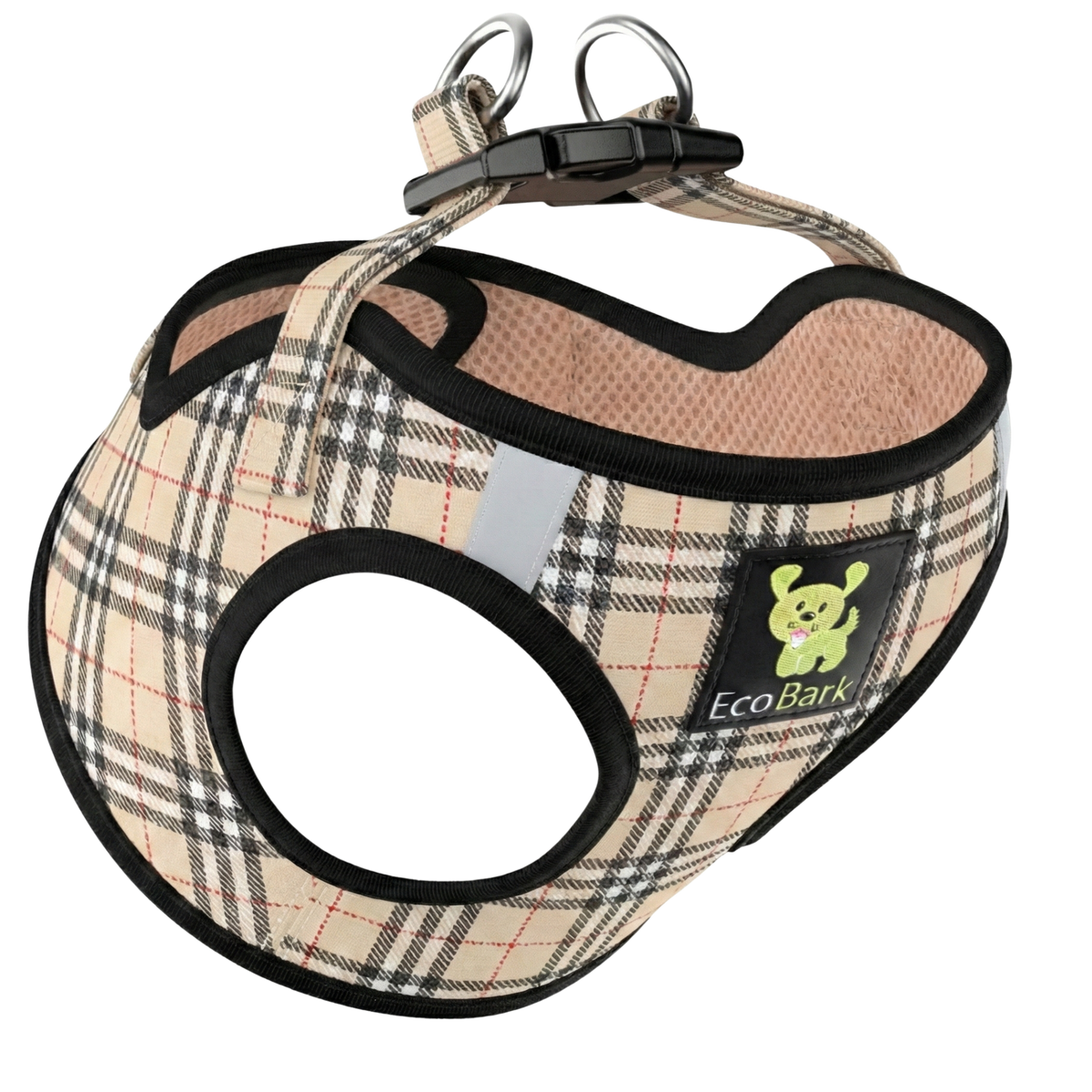 EcoBark – Beige Plaid Reflective Step-In Dog Harness