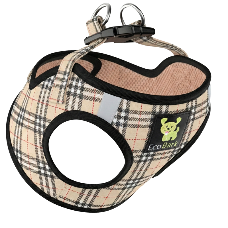 EcoBark – Beige Plaid Reflective Step-In Dog Harness