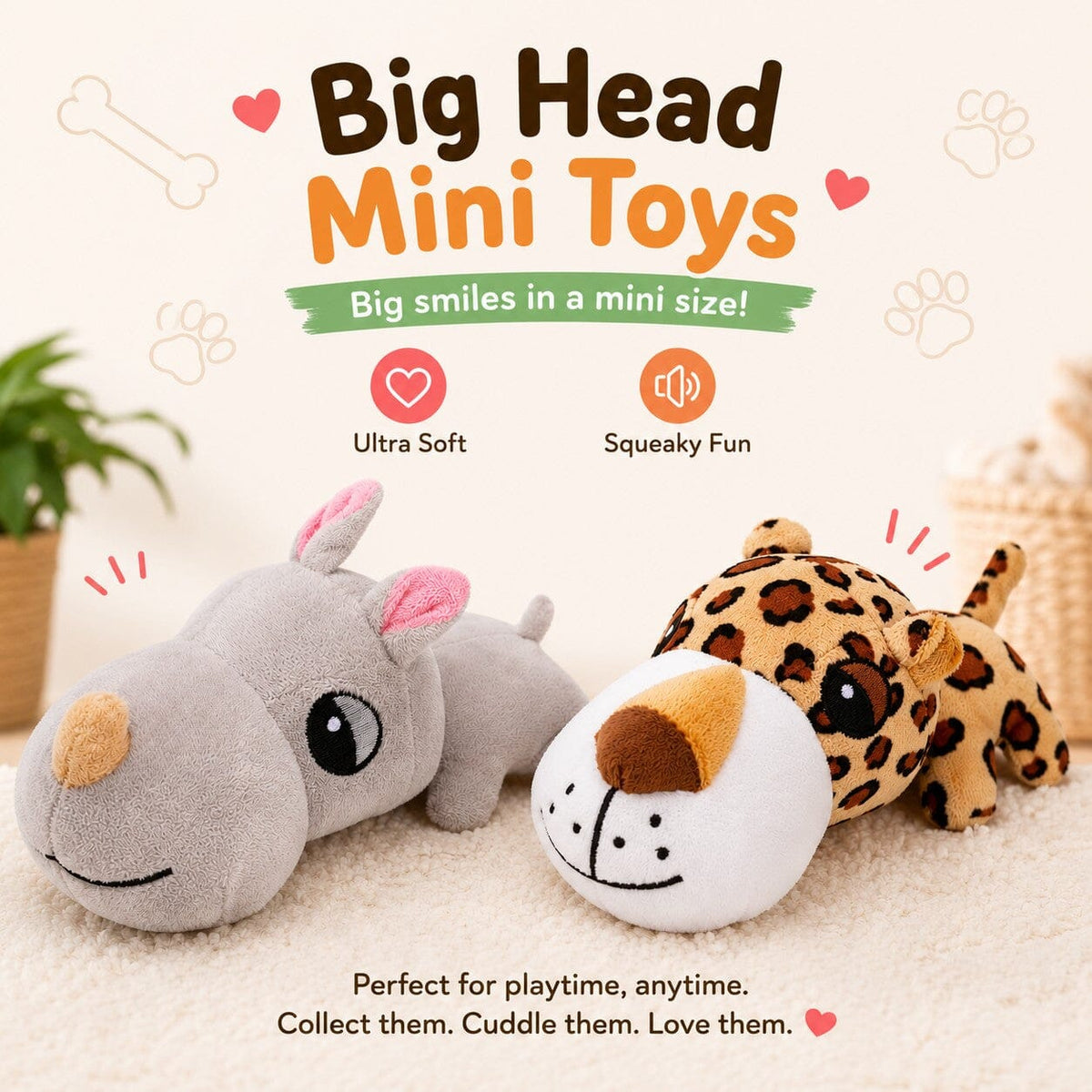 Dogline 7-Inch Big Head Mini Dog Toy