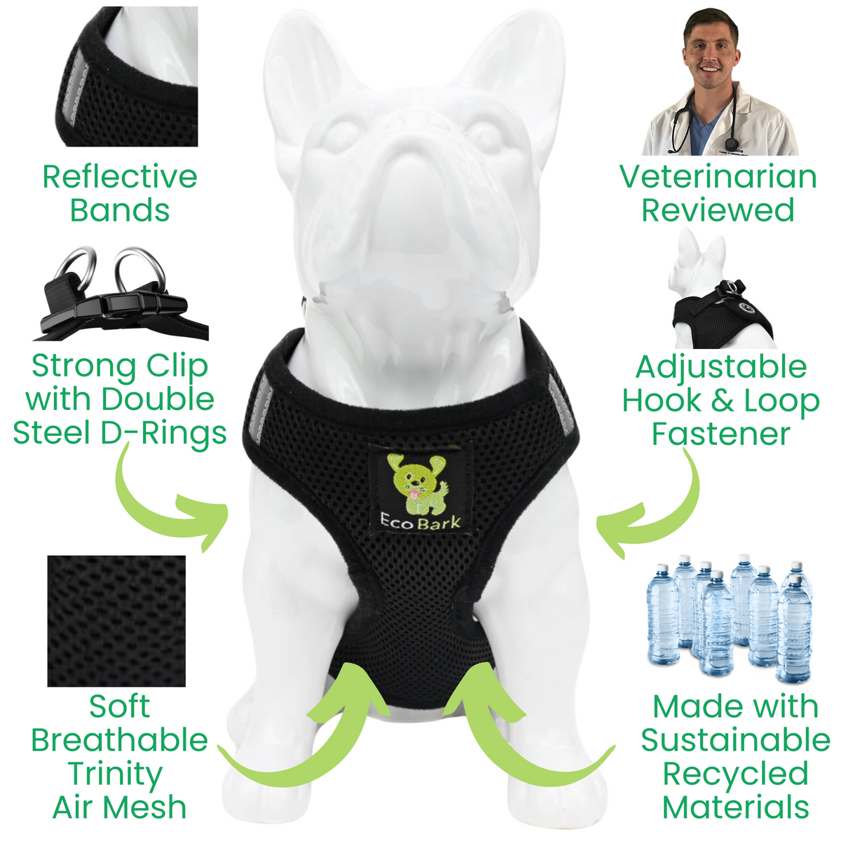 EcoBark – Black Reflective Step-In Dog Harness