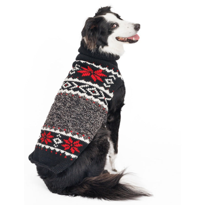 Chilly Dog Black Nordic Snowflake Wool Dog Sweater