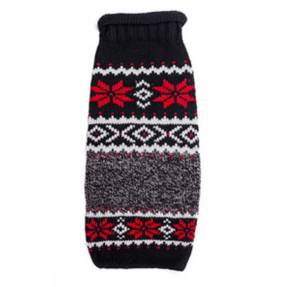 Chilly Dog Black Nordic Snowflake Knit Wool Dog Sweater