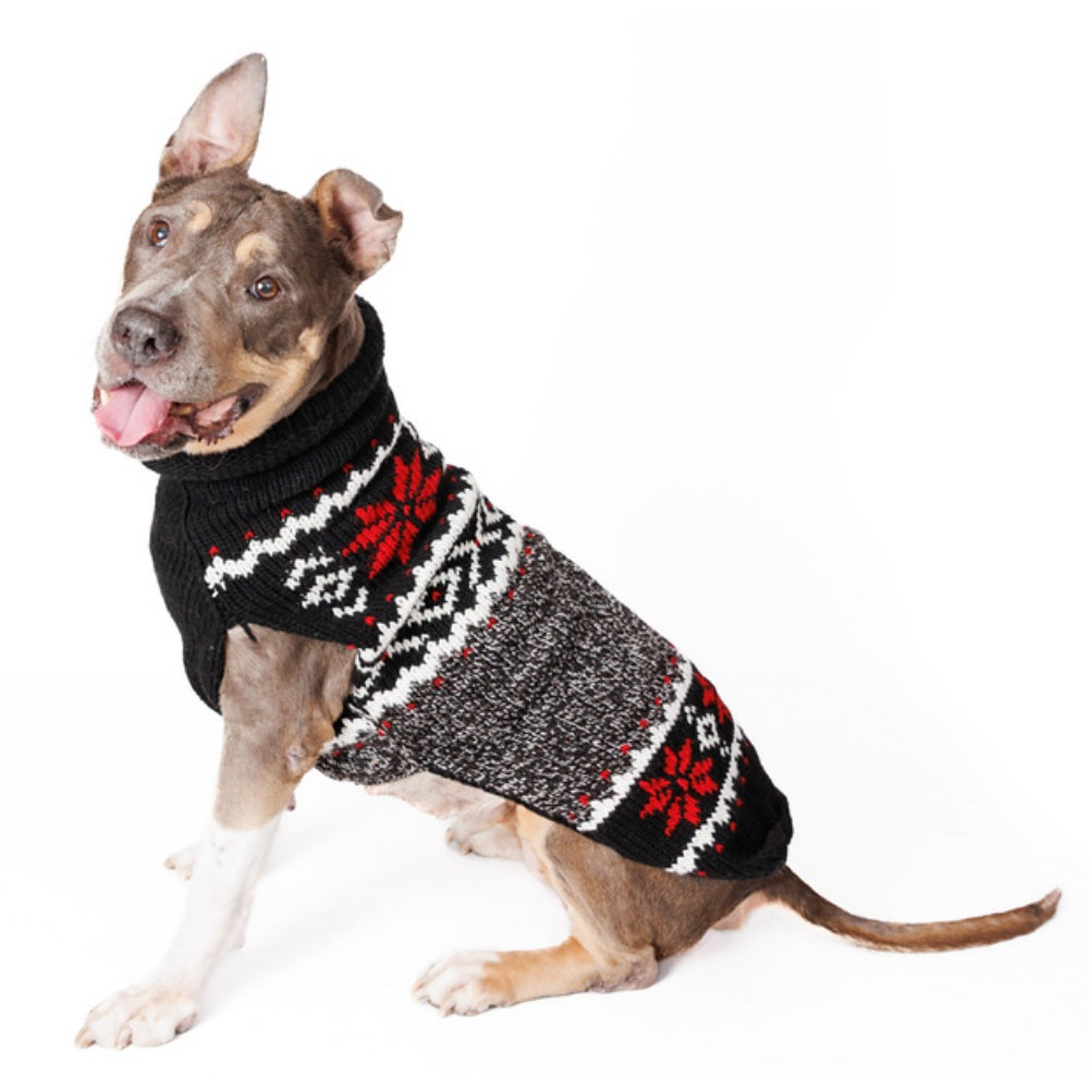 Chilly Dog Black Nordic Snowflake Wool Dog Sweater