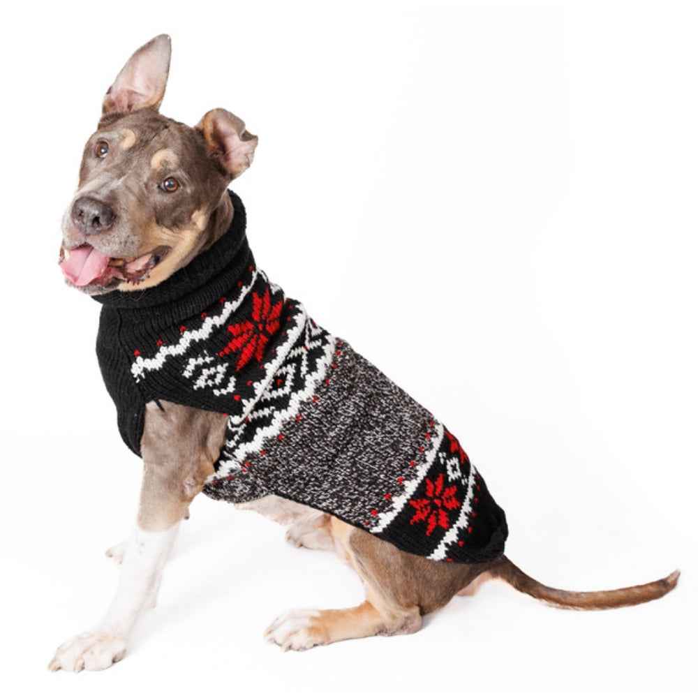 Chilly Dog Black Nordic Snowflake Knit Wool Dog Sweater