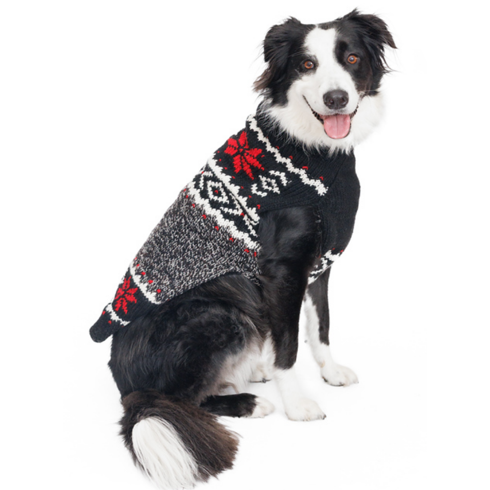 Chilly Dog Black Nordic Snowflake Knit Wool Dog Sweater