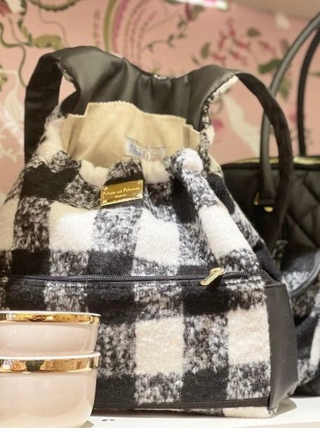 Dog Pouch Carrier - Black and White Plaid