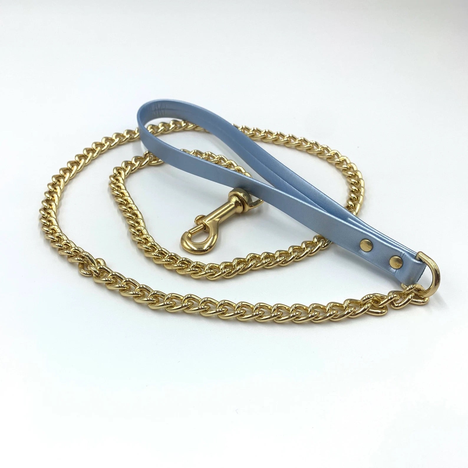 Fashion Collar and Chain Leash Set - Blue with Heart Studs