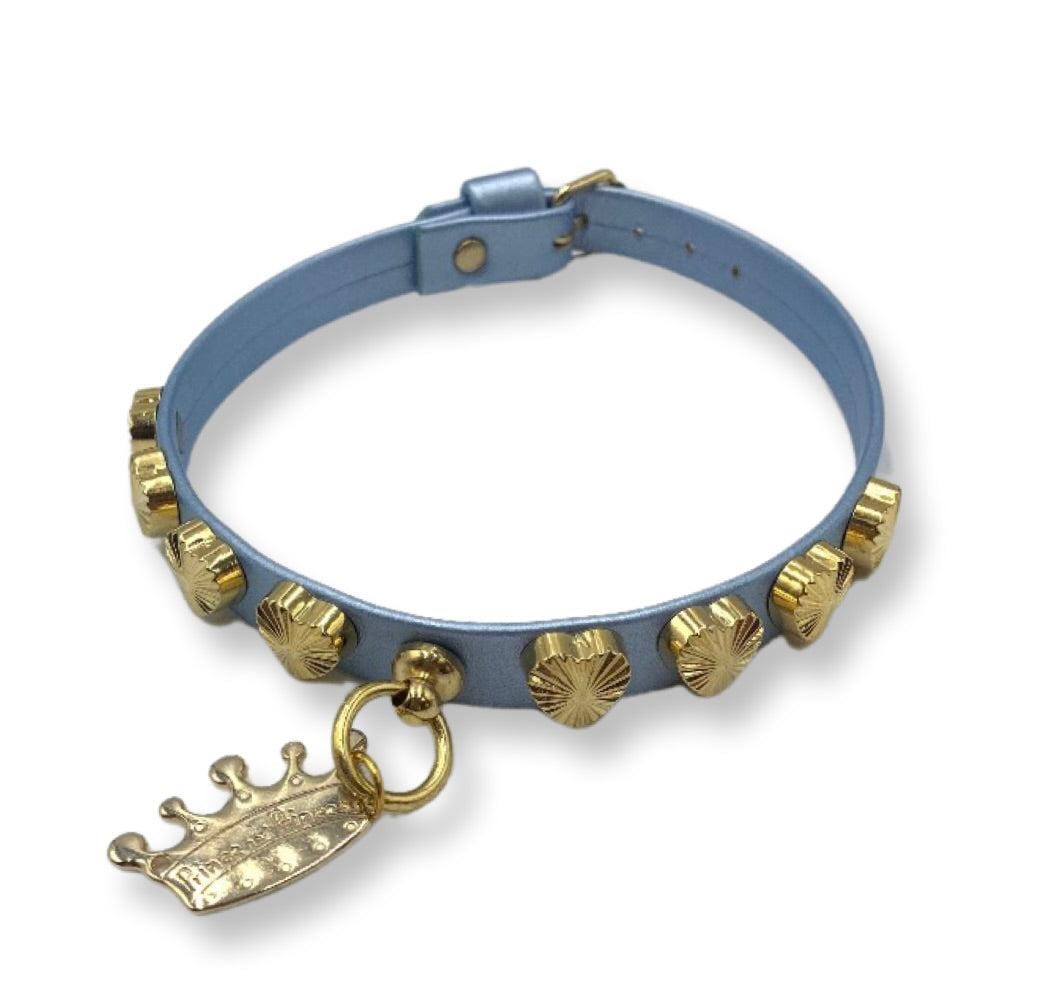 Fashion Collar and Chain Leash Set - Blue with Heart Studs