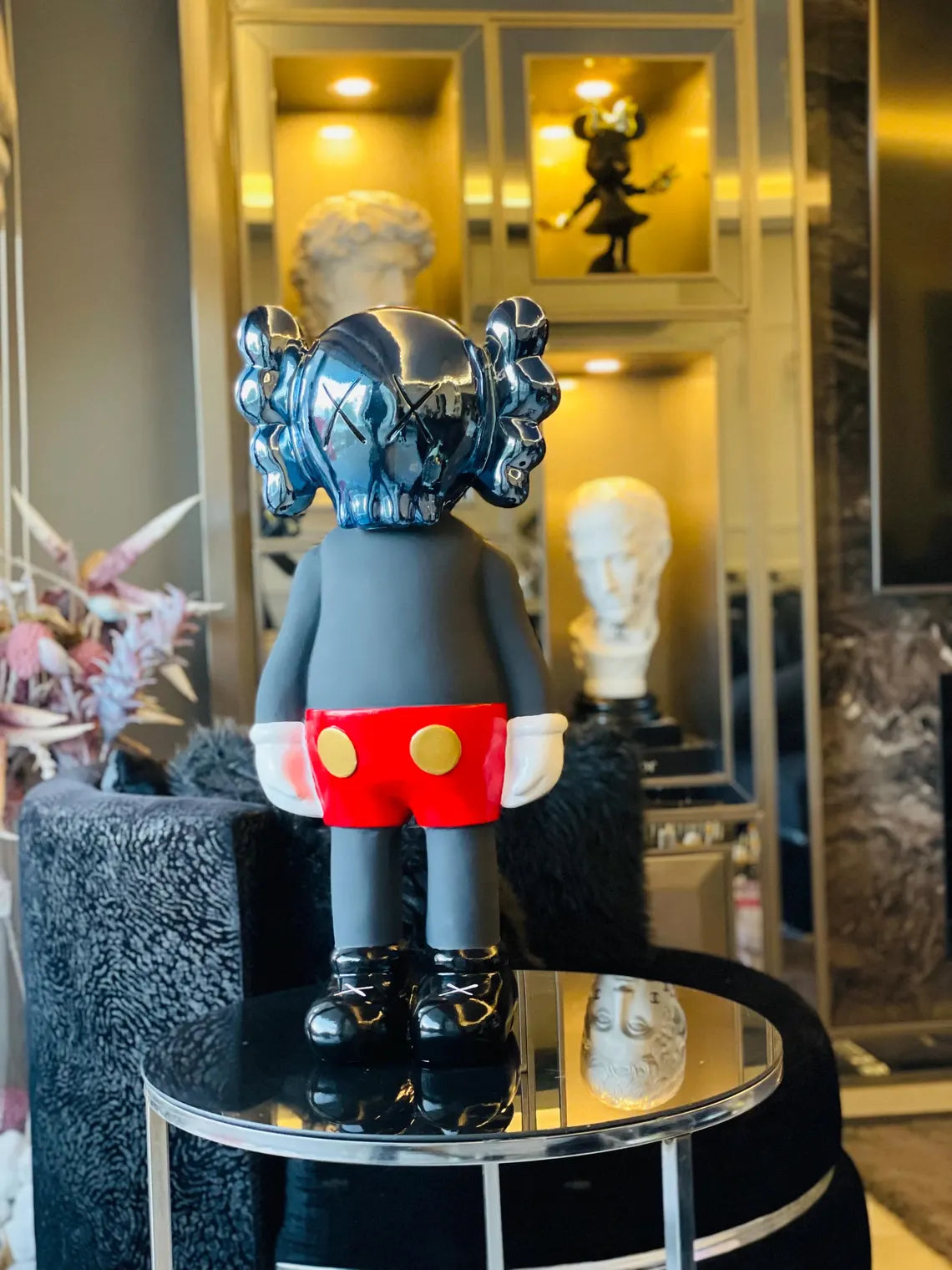 Blue Chrome KAWS-Inspired Sculpture