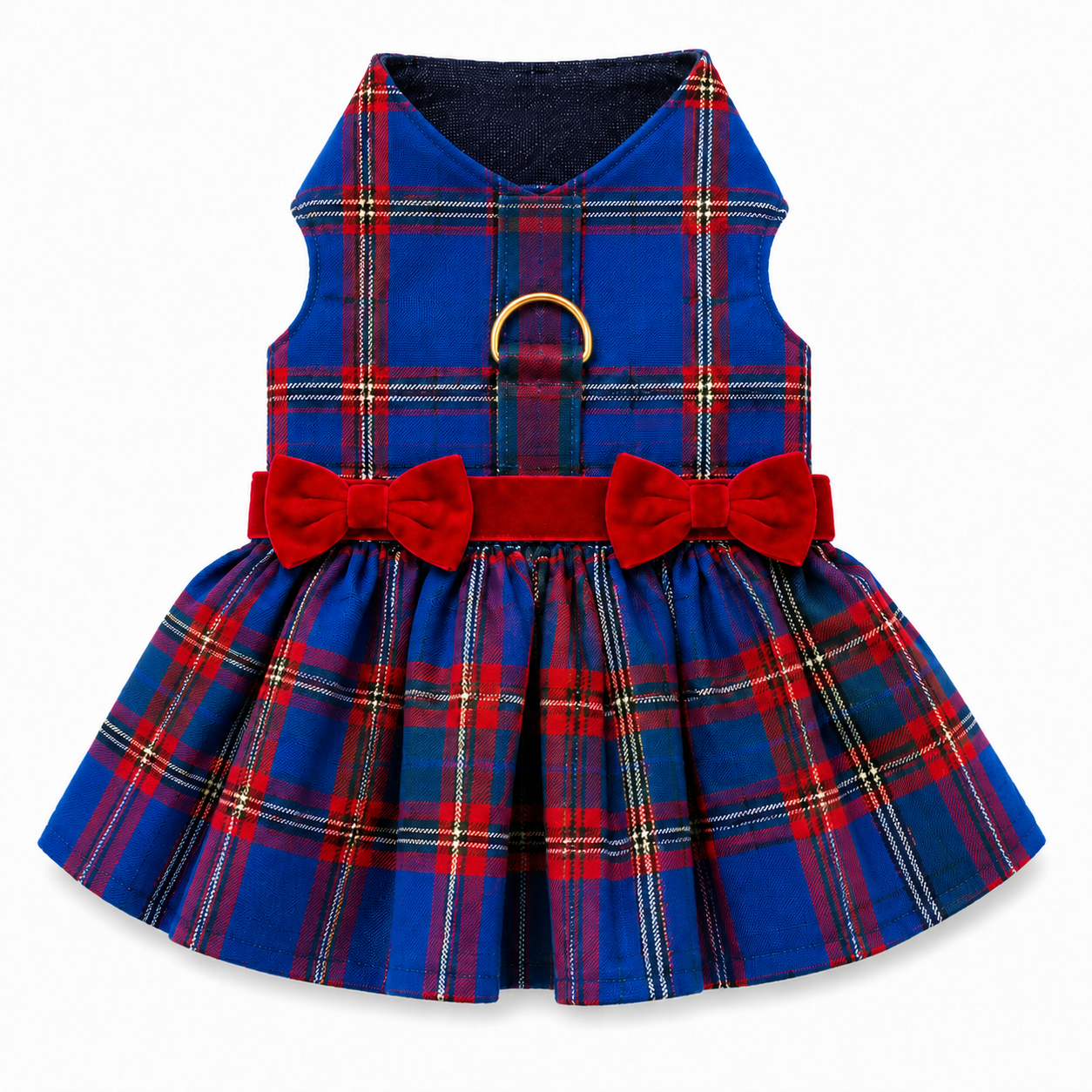 Heads or Tails Pup Red & Blue Plaid Dog Dress