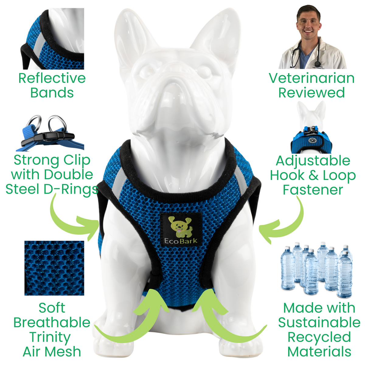 EcoBark – Bright Blue Sport Reflective Step-In Dog Harness