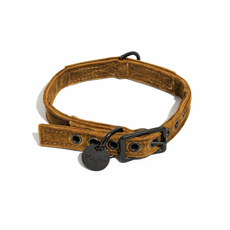 Brown Washable Velvet Cat & Dog Collar – Matte Black Hardware
