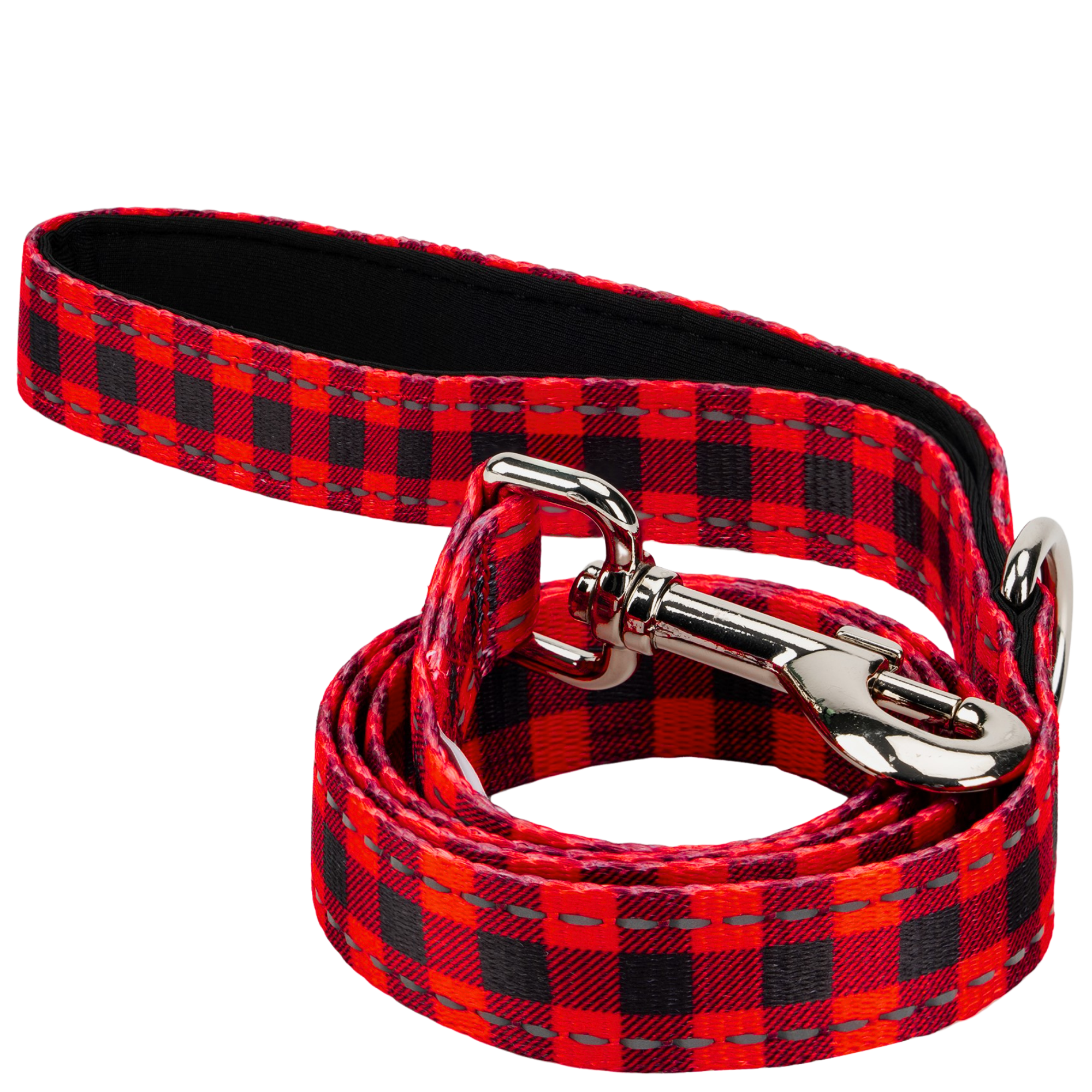 Red Plaid Dog Leash by EcoBark - Buffalo Check Padded Comfort Grip Leash for Dogs - 4ft, 5ft, and 6ft Leash for Small and Medium Dogs