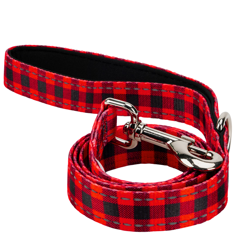 Red Plaid Dog Leash by EcoBark - Buffalo Check Padded Comfort Grip Leash for Dogs - 4ft, 5ft, and 6ft Leash for Small and Medium Dogs