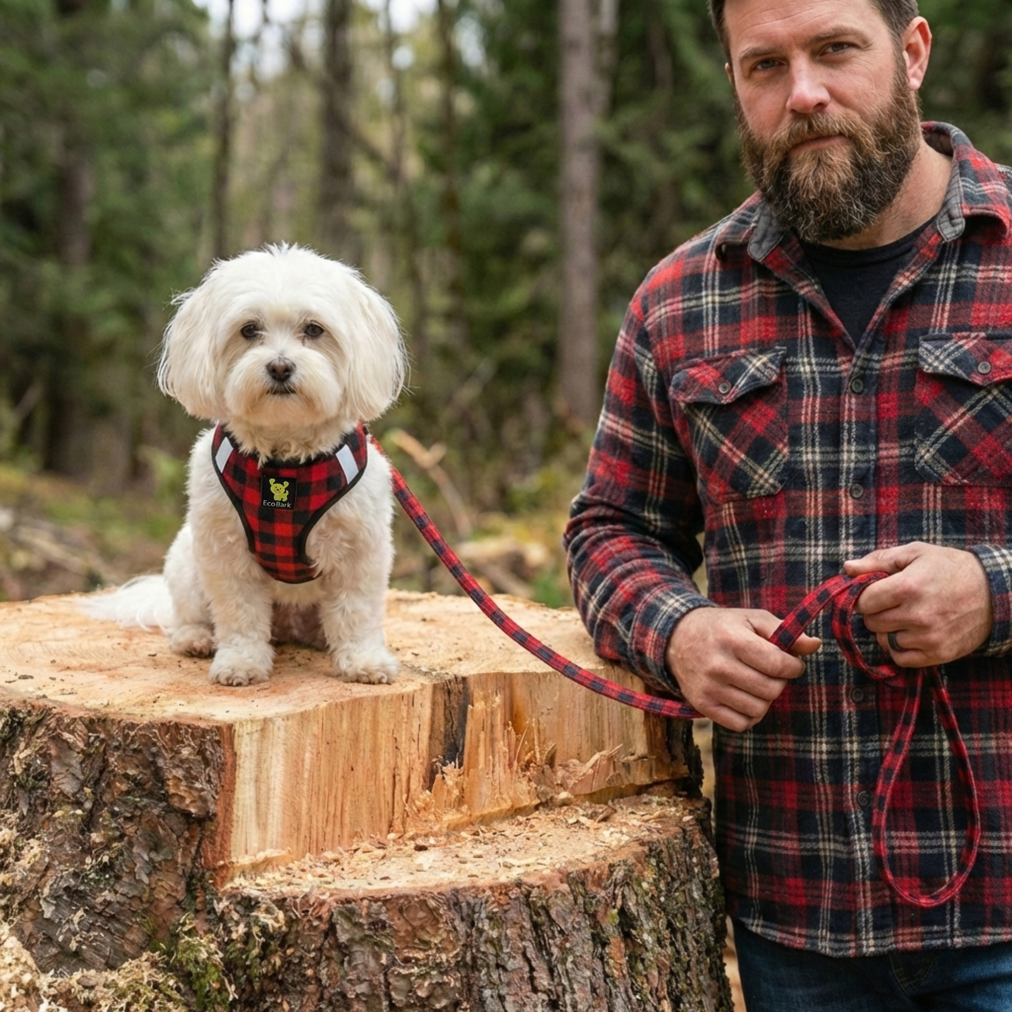 Red Plaid Dog Leash by EcoBark - Buffalo Check Padded Comfort Grip Leash for Dogs - 4ft, 5ft, and 6ft Leash for Small and Medium Dogs