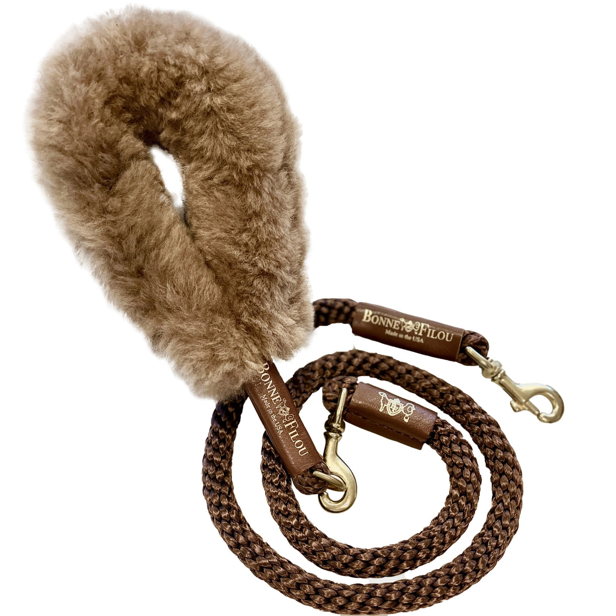 Bonne et Filou – Shearling Fur Grip & Rope Dog Leash Set