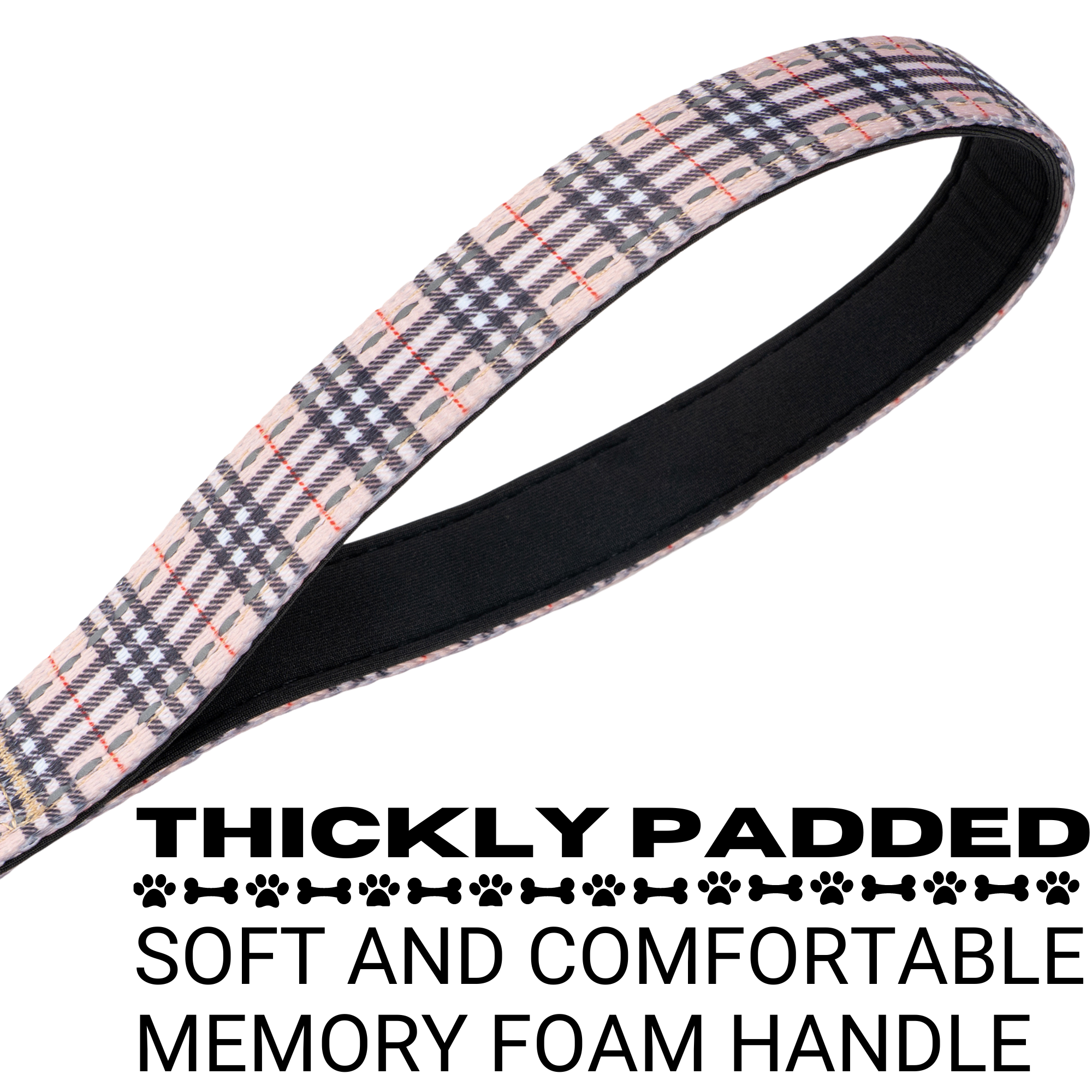 EcoBark Tan Plaid Dog Leash- Padded Comfort Grip Leash - 4ft, 5ft, and 6ft Leash for Small and Medium Dogs