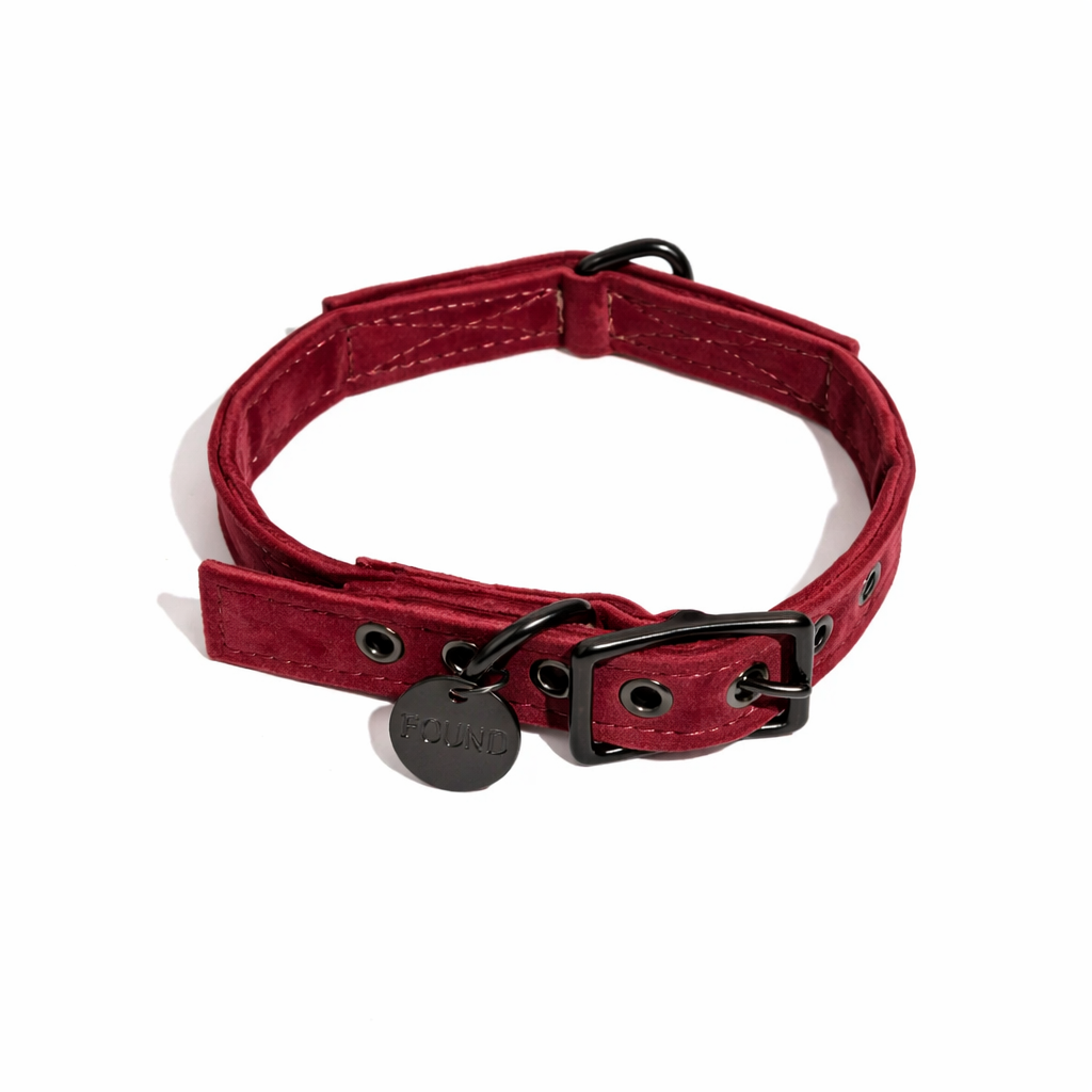 Burgundy Washable Velvet Cat & Dog Collar – Matte Black Hardware