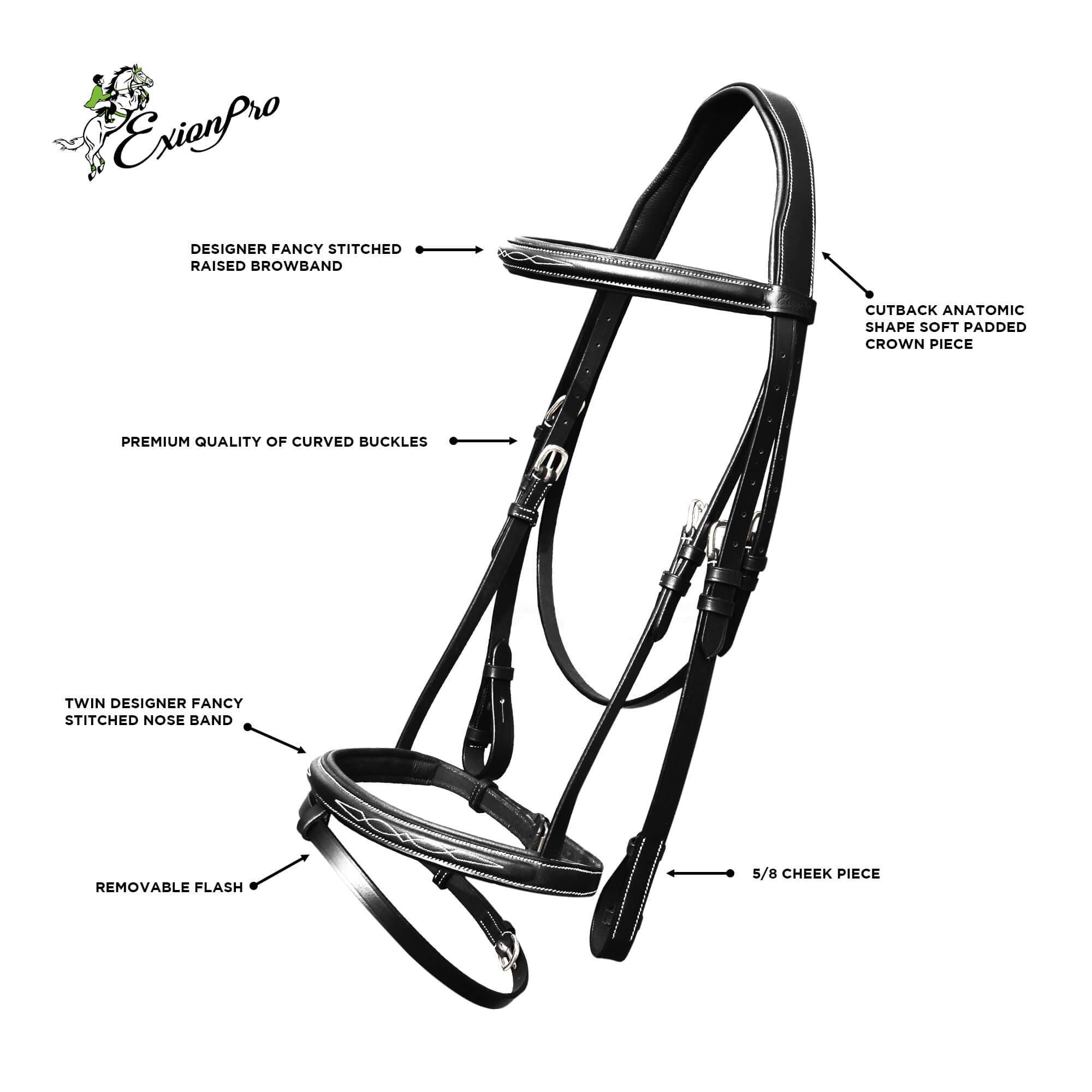 ExionPro Twin Designer Fancy Stitched English Snaffle Bridle with Reins - HT Animal Supply